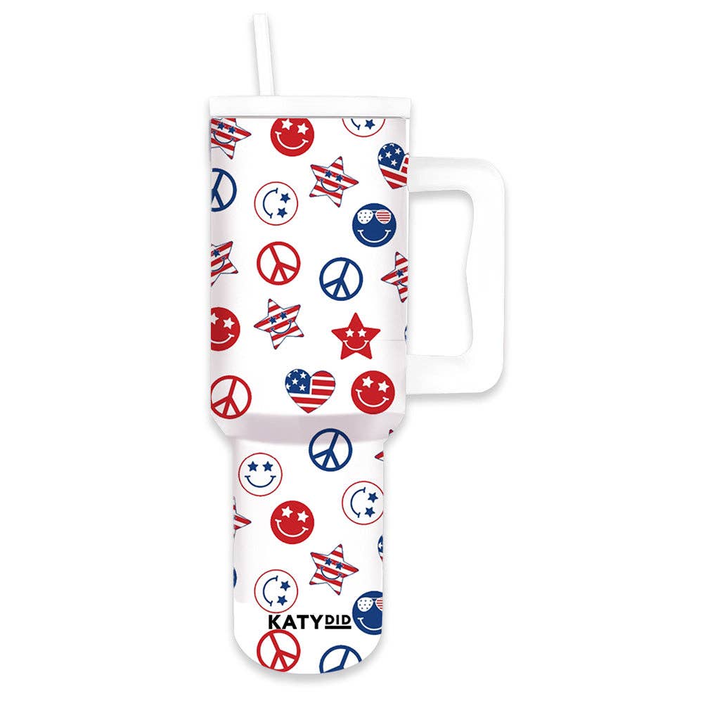 America Star, Peace & Happy Face 38 Oz Tumbler w/ Handle