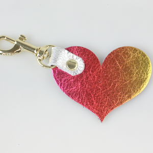 Two Tone Leather Heart Keychain - Metallics!