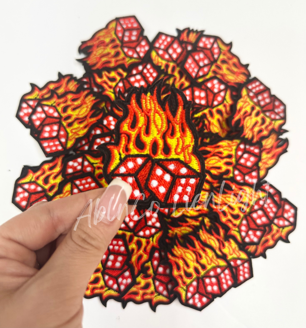 ABLN Boutique - Trucker hat patches 3” flaming dice embroidery patch iron on