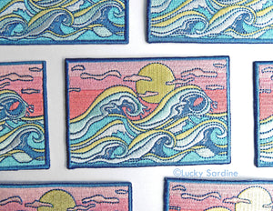 Lucky Sardine - Ocean Waves, Ocean Sunset Embroidered Patch