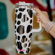 Load image into Gallery viewer, Blk/Wht Cow Print Tumbler Cup with Handle
