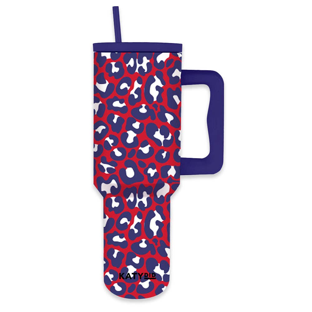 Red, White, Blue LEOPARD 38 Oz Tumbler w/ Handle