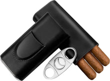 Load image into Gallery viewer, Genuine Leather Cigar Case, Wood Lined Humidor with Cutter
