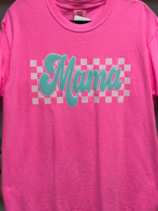 Mama Checker Tee Neon Pink