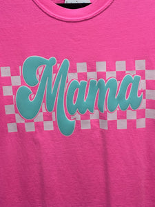 Mama Checker Tee Neon Pink