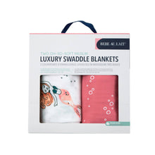 Load image into Gallery viewer, Mermaid + Bubbles Oh-So-Soft Muslin Swaddle Blanket Set
