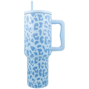 Modern Light Blue Leopard 38 Oz Tumbler Cup w/ Handle