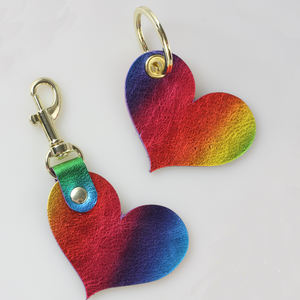 Two Tone Leather Heart Keychain - Metallics!