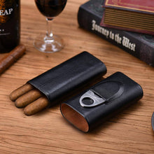 Load image into Gallery viewer, Genuine Leather Cigar Case, Wood Lined Humidor with Cutter
