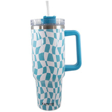 Load image into Gallery viewer, Aqua Checkered Pattern Tumbler Cup w/ Handle
