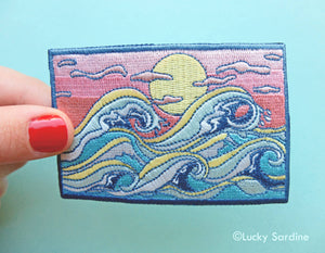 Lucky Sardine - Ocean Waves, Ocean Sunset Embroidered Patch