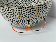 Load image into Gallery viewer, Orange/Blk Beaded Hoops
