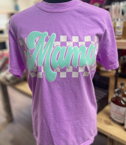 Summer Chic: Mama Checker Tee in Vibrant Neon Violet