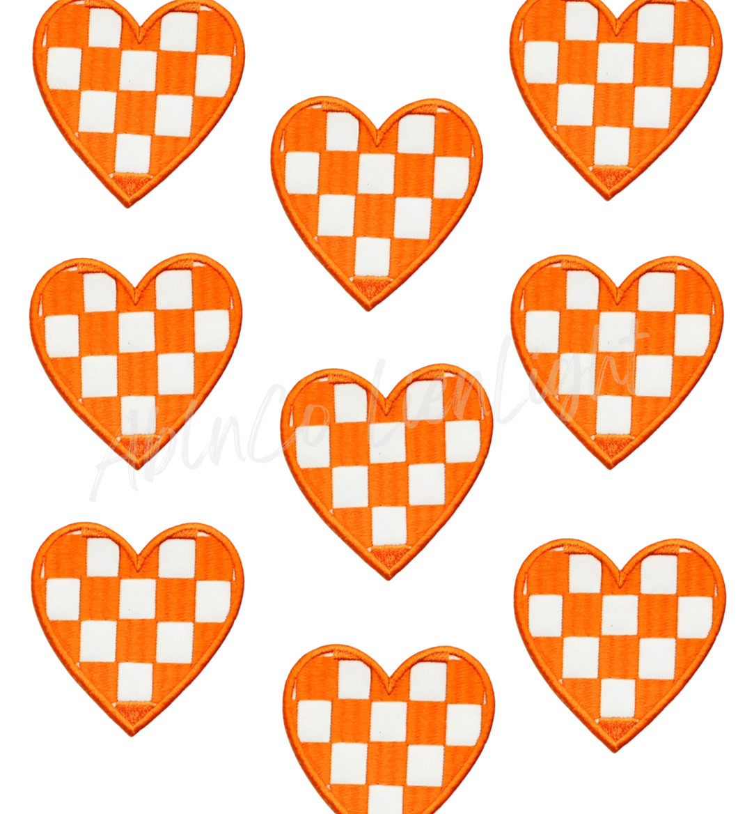 ABLN Boutique - Orange checkered heart patch iron on trucker hat patches 3”