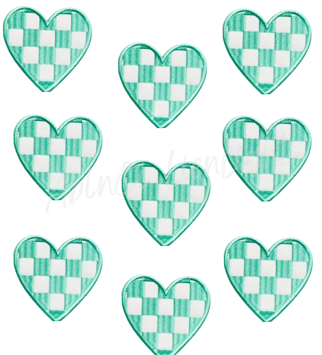 ABLN Boutique - Turquoise blue checkered heart patch trucker hat patches 3”