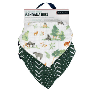 Forest Friends + Mudcloth Classic Muslin Bandana Bib Set