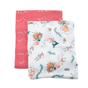 Mermaid + Bubbles Oh-So-Soft Muslin Swaddle Blanket Set