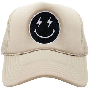 Black Lightning Happy Face Foam Trucker Hat (Khaki)