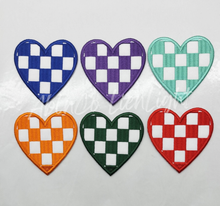 Load image into Gallery viewer, ABLN Boutique - Orange checkered heart patch iron on trucker hat patches 3”
