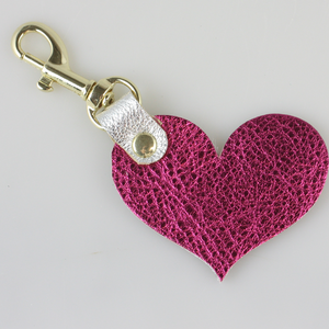 Two Tone Leather Heart Keychain - Metallics!