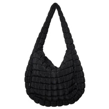 Load image into Gallery viewer, Black Oversized Quilted Hobo Tote Bag
