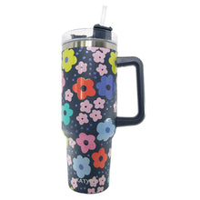 Load image into Gallery viewer, Navy Daisy Tumbler Cup with Handle
