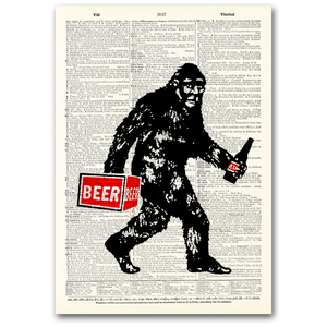 Vintage Dictionary Art - Bigfoot Beer Run - Vintage Dictionary Wall Art