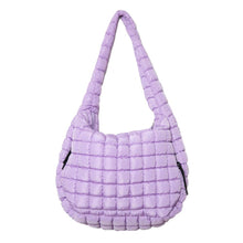 Load image into Gallery viewer, Light Purple Oversized Quilted Hobo Tote Bag
