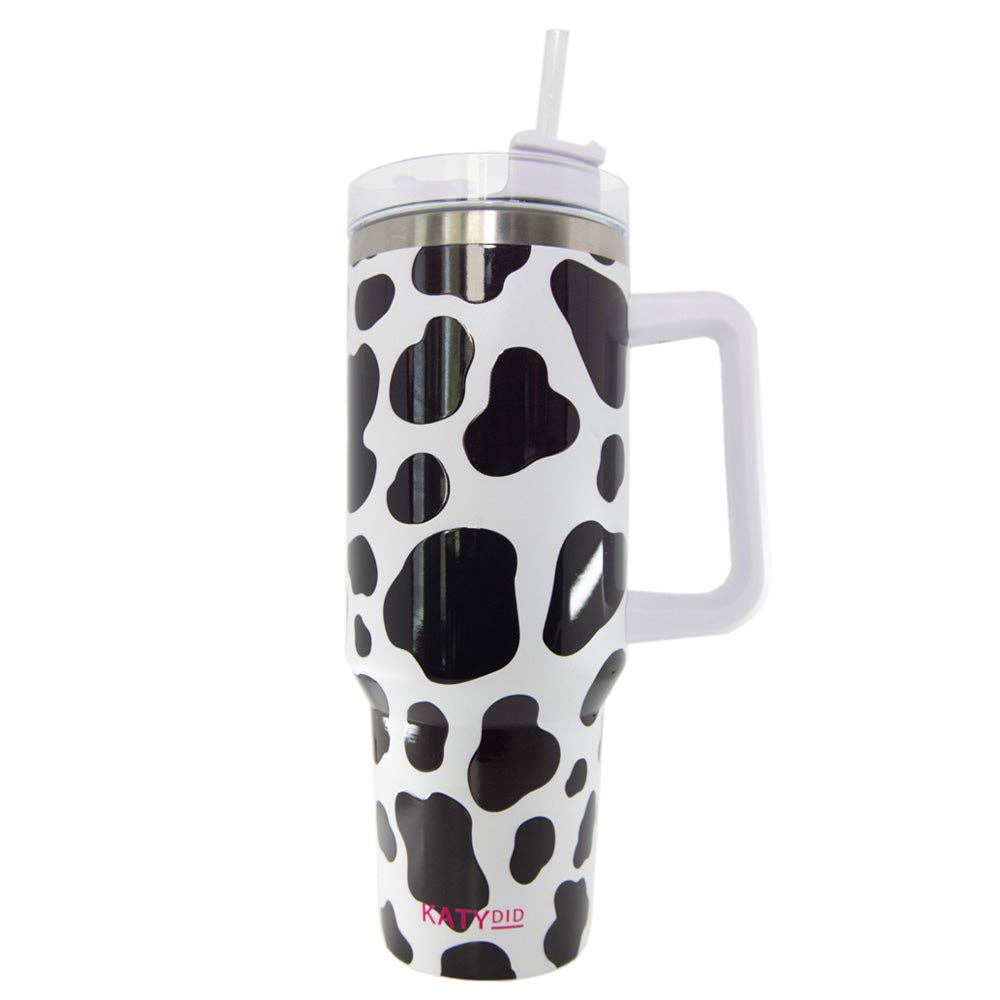 Blk/Wht Cow Print Tumbler Cup with Handle