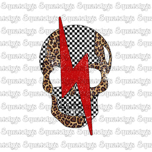 Leopard/Checker Grunge Skull UV DTF Decal