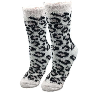 White Leopard Fuzzy Socks