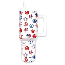 Load image into Gallery viewer, America Star, Peace &amp; Happy Face 38 Oz Tumbler w/ Handle
