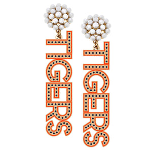 Tigers Pearl Cluster Enamel Drop Earrings