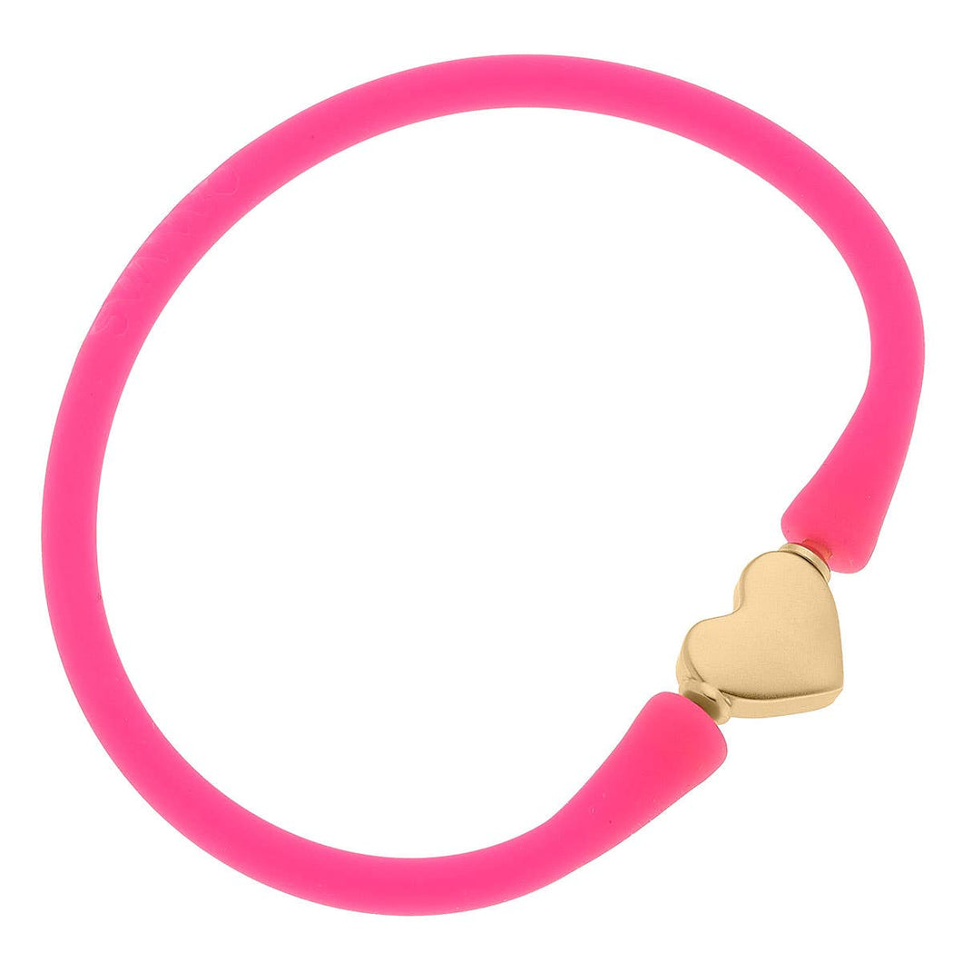 Neon Pink 24K Gold Plated Heart Bead Silicone Bracelet