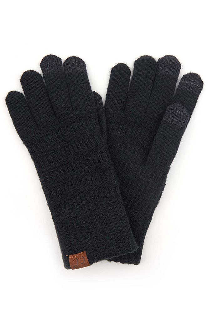 C.C Solid Ribbed Knit Glove Black