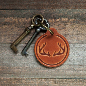 Hunt Antlers Leather Keychain Circle