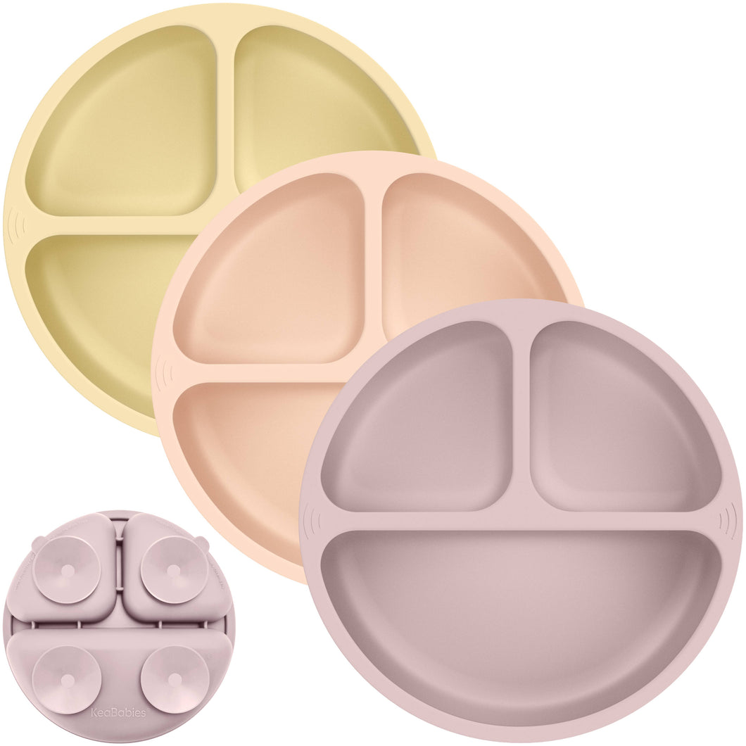 KeaBabies - 3-Pack Prep Suction Plates for Baby, BPA-Free Silicone Plate