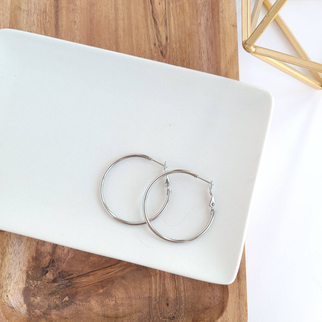 Hoop Earrings- Large Silver/ Tarnish-Free + Hypoallergenic