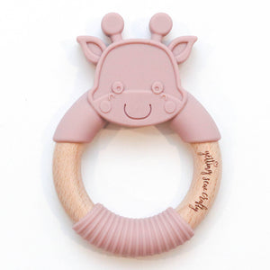 Silicone + Wood Ring Teether-Pink