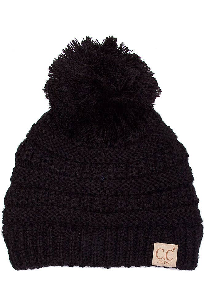 C.C Kids Solid Knit Pom Beanie BLK