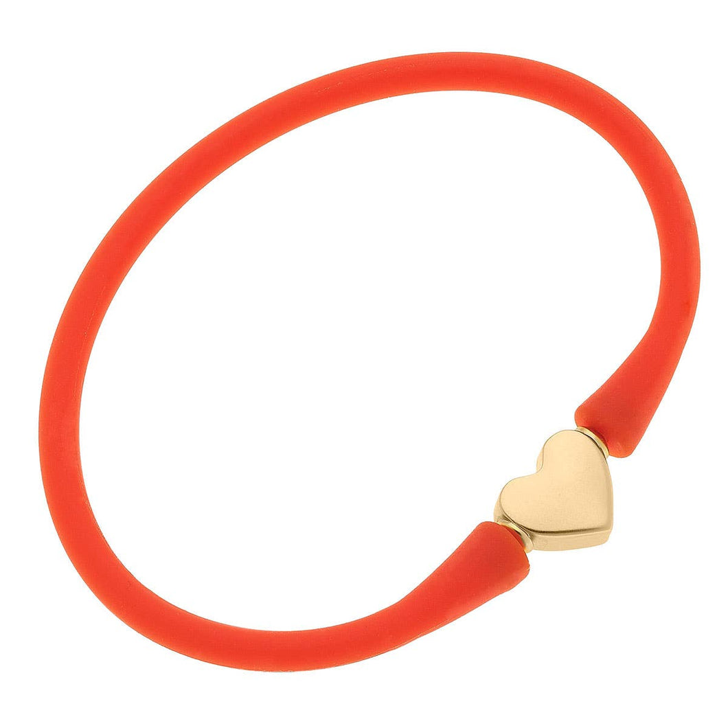 Orange 24K Gold Plated Heart Bead Silicone Bracelet