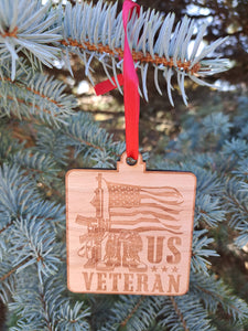 US Veteran - Engraved Wooden Christmas Ornament