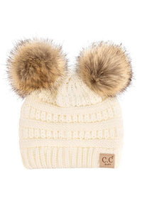 C.C Solid Infant Natural Fur Pom Beanie Ivory