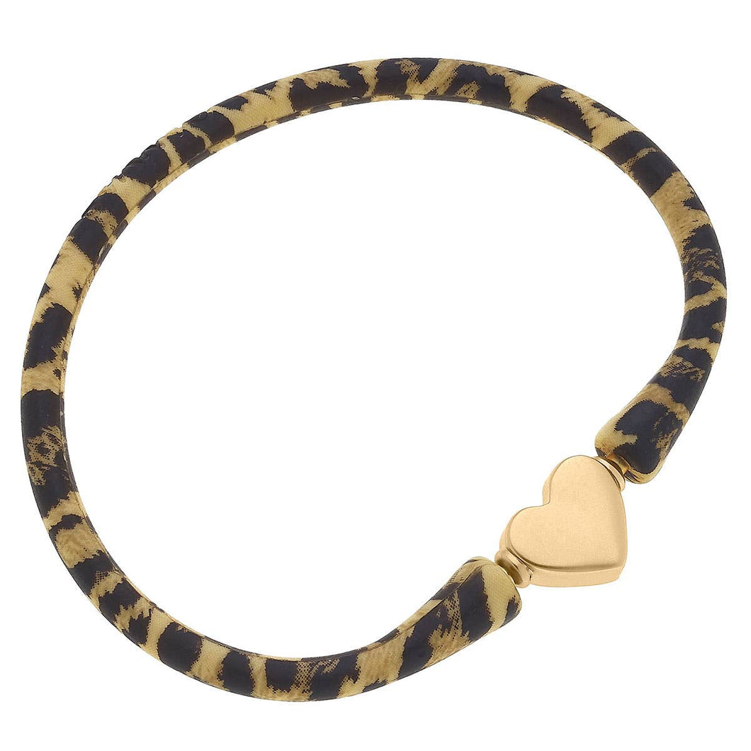 Leopard 24K Gold Plated Heart Bead Silicone Bracelet