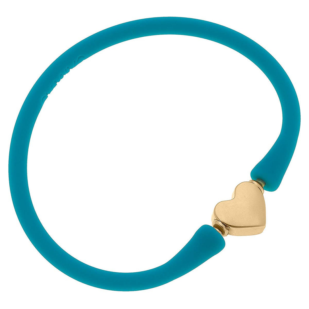 Teal 24K Gold Plated Heart Bead Silicone Bracelet