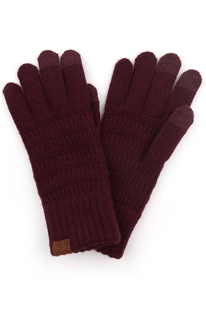 C.C Solid Ribbed Knit Glove Wine