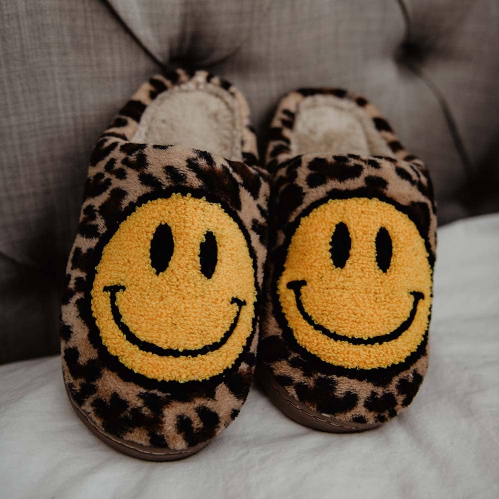 Size 8-9 Leopard Happy Face Slippers