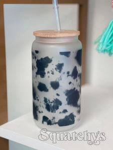 16oz glass can cow print